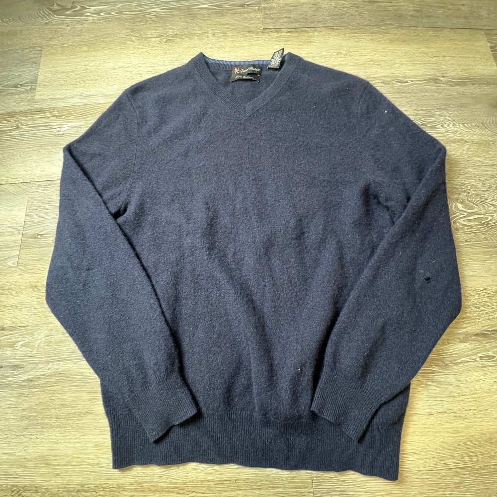 Daniel Bishop Sweater Mens M Navy Blue 100% Cashmere V-Neck Pullover Knit Luxury